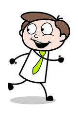 Looking Behind While Running - Office Businessman Employee Cartoon Vector Illustration﻿