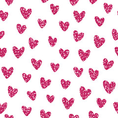 Fototapeta na wymiar Cute Glitter Heart Pattern. Endless Vector Background.