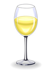 Beautiful crystal with delicious white wine. Decoration of the festive table. Vector illustration