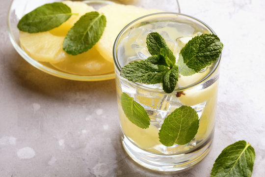 Infused detox water with pineapple and mint. Summer drink