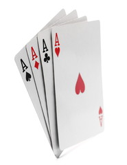 Playing cards for poker and gambling, four aces isolated on white background, series 