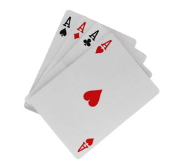 Playing cards for poker and gambling, four aces isolated on white background, series 