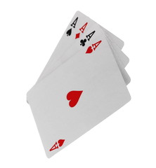 Playing cards for poker and gambling, four aces isolated on white background, series 