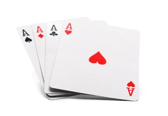 Playing cards for poker and gambling, four aces isolated on white background, series 