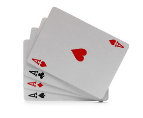 Playing cards for poker and gambling, four aces isolated on white background, series 