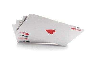 Playing cards for poker and gambling, four aces isolated on white background, series 