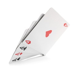 Playing cards for poker and gambling, four aces isolated on white background, series 