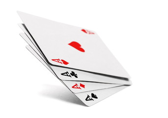 Playing cards for poker and gambling, four aces isolated on white background, series 