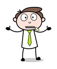 Zipper Mouth - Office Businessman Employee Cartoon Vector Illustration﻿