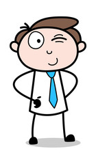 Winking Eye and Smiling - Office Businessman Employee Cartoon Vector Illustration﻿