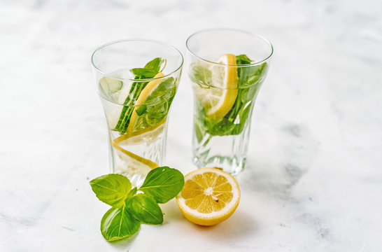 Infused Water With Lemon, Cucmber And Basil