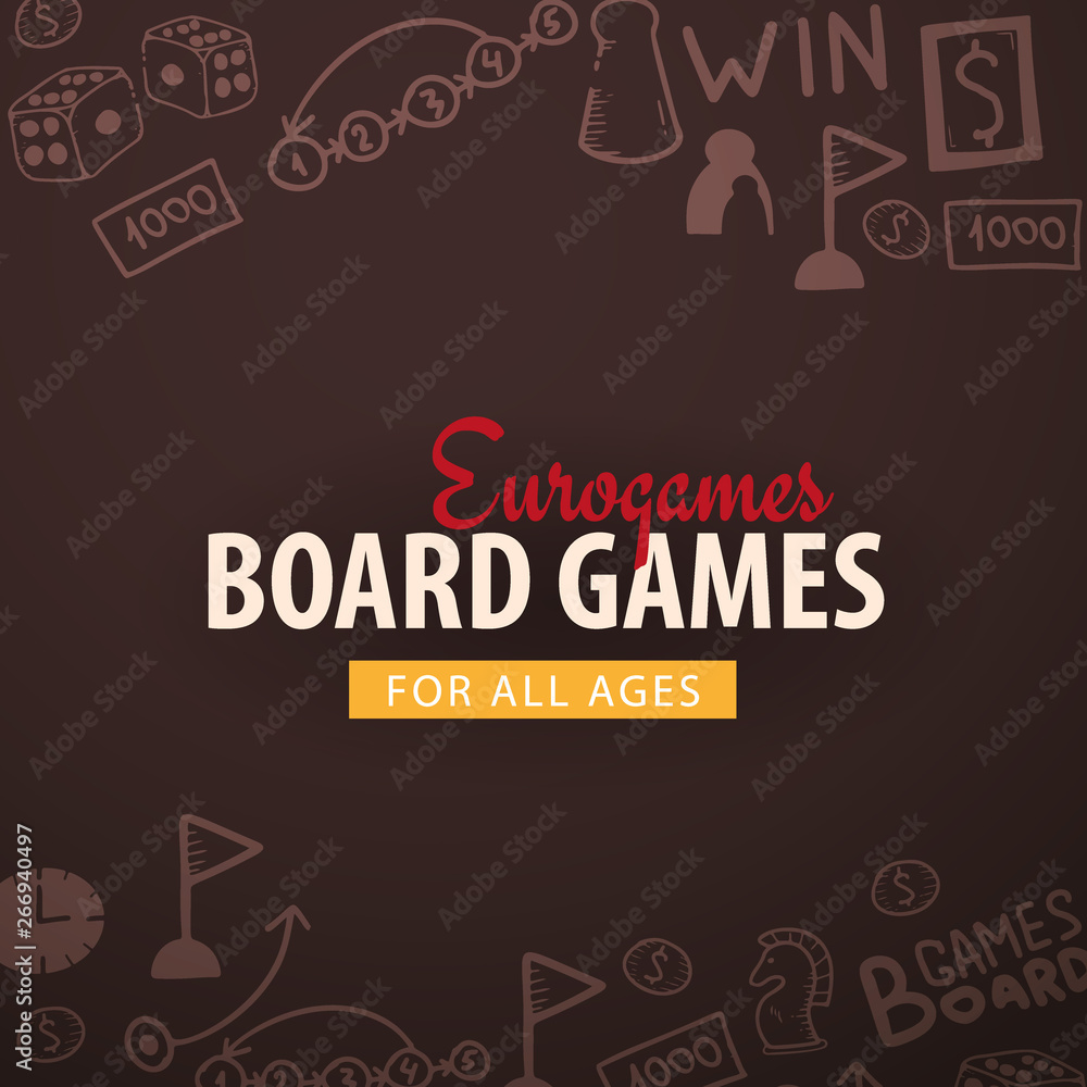 Wall mural board games banners. for all ages. hand draw doodle background. vector illustration.