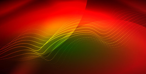 Glowing abstract wave on dark, shiny motion, magic space light. Techno abstract background