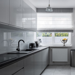 Narrow kitchen with contemporary furniture