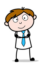 Standing with Folded Hands - Office Salesman Employee Cartoon Vector Illustration﻿
