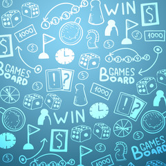 Board Games hand draw doodle background. Vector Illustration.