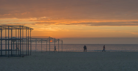 Beautiful sunset over the sea. Bright sunset sky with clouds. Black sea, Anapa, Krasnodar region,...