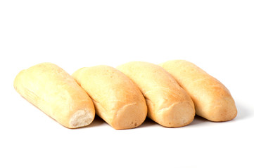 single loaf of fresh baked baguette bread isolated on white background
