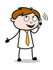 Communicating with Phone - Office Salesman Employee Cartoon Vector Illustration﻿