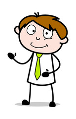 Standing and Hand Gestures - Office Salesman Employee Cartoon Vector Illustration﻿