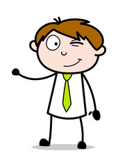 Winking and Presenting - Office Salesman Employee Cartoon Vector Illustration﻿