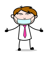 Pollution Mask on Face - Office Salesman Employee Cartoon Vector Illustration﻿