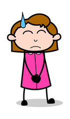 Alone - Retro Office Girl Employee Cartoon Vector Illustration﻿