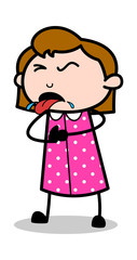 Cough Problem - Retro Office Girl Employee Cartoon Vector Illustration﻿