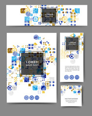 Set of advertising flyers and banners with abstract geometric elements