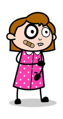 Funny Injured Female Face - Retro Office Girl Employee Cartoon Vector Illustration﻿