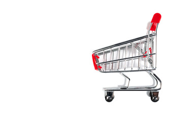 Shopping cart on white background close-up. Supermarket, shopping and sale.