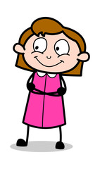 Simply Smiling and Watching - Retro Office Girl Employee Cartoon Vector Illustration﻿