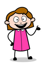 Saleswoman Presenting - Retro Office Girl Employee Cartoon Vector Illustration﻿