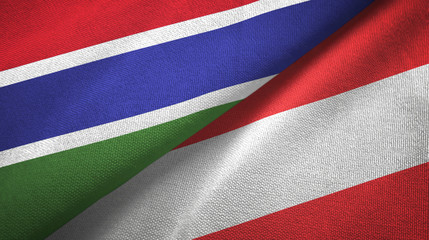 Gambia and Austria two flags textile cloth, fabric texture 