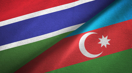 Gambia and Azerbaijan two flags textile cloth, fabric texture 