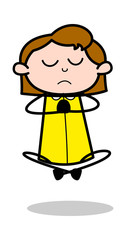 Doing Meditation - Retro Office Girl Employee Cartoon Vector Illustration﻿