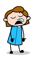 Sleeping and Running Nose - Retro Office Girl Employee Cartoon Vector Illustration﻿