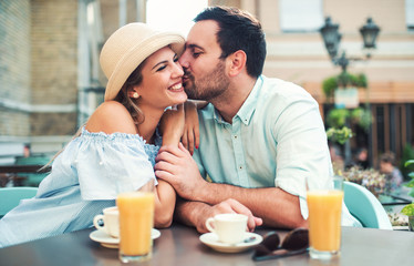 Romantic couple in the cafe. Dating, love, relationships