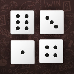 White Dices on the hand draw doodle background. Vector illustration.