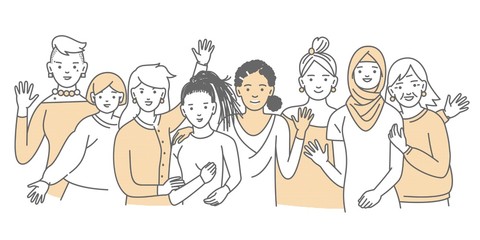 Diverse multiracial and multicultural group of women isolated on white background. Happy old and young women and girls standing together.