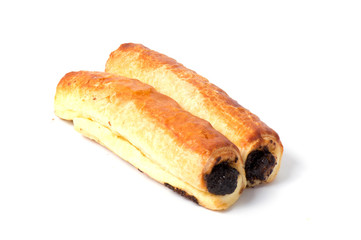 Fresh breakfast bread bagel roll with seeds isolated on white background