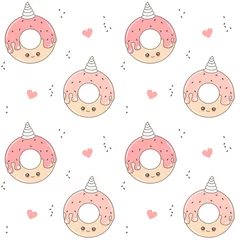 Poster cute cartoon seamless vector pattern background illustration with donut unicorn  © Alice Vacca
