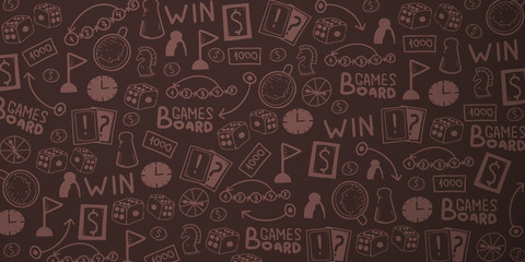Board Games hand draw doodle background. Vector Illustration.