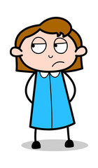 Watching with Upset Mood - Retro Office Girl Employee Cartoon Vector Illustration﻿