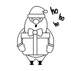 cute lovely black and white cartoon vector santa claus with big gift christmas illustration for coloring art