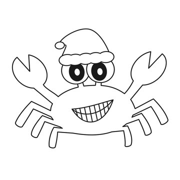 recommend clip art: cute cartoon black and white crab with santa hat christmas funny vector illustration for coloring art