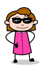 Fashionable Sunglasses - Retro Office Girl Employee Cartoon Vector Illustration﻿