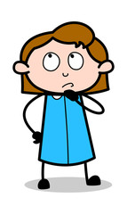 Thinking a Solution - Retro Office Girl Employee Cartoon Vector Illustration﻿