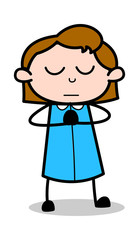 Doing Prayer - Retro Office Girl Employee Cartoon Vector Illustration﻿