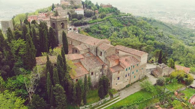 Aero shot of an ancient castle in Montecatini Alto. Tuscany, Italy.